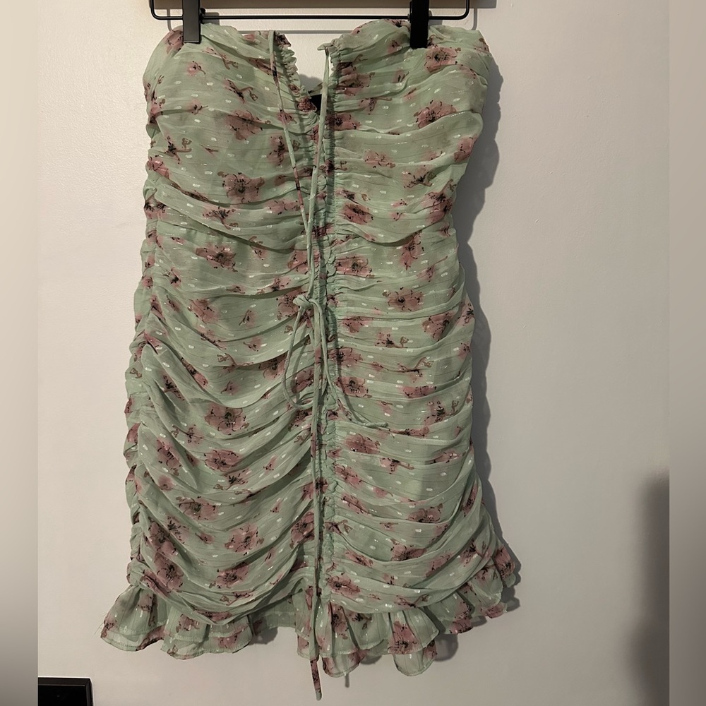 Lulus Blooming Night Out Light Green Floral Print Ruched Bodycon Dress
